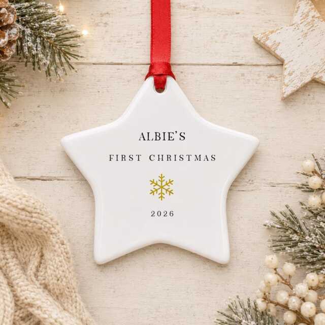 Personalised Baby's First Christmas Star Bauble, Minimalist Child's Ornament, New Baby Keepsake Gift 2026 - image 1