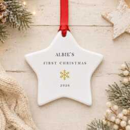 Personalised Baby's First Christmas Star Bauble, Minimalist Child's Ornament, New Baby Keepsake Gift 2026 - thumbnail 1