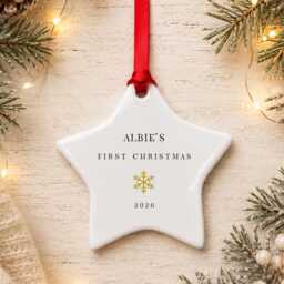 Personalised Baby's First Christmas Star Bauble, Minimalist Child's Ornament, New Baby Keepsake Gift 2026 - thumbnail 2