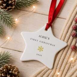 Personalised Baby's First Christmas Star Bauble, Minimalist Child's Ornament, New Baby Keepsake Gift 2026 - thumbnail 4