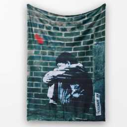 Young Couple Embracing On Teal Brick Wall Stencil Art, Decorative Comfortable Housewarming Gift - Super Soft Fleece Blanket Bed Sofa Throw - thumbnail 1