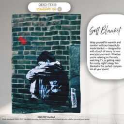 Young Couple Embracing On Teal Brick Wall Stencil Art, Decorative Comfortable Housewarming Gift - Super Soft Fleece Blanket Bed Sofa Throw - thumbnail 3