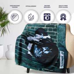 Young Couple Embracing On Teal Brick Wall Stencil Art, Decorative Comfortable Housewarming Gift - Super Soft Fleece Blanket Bed Sofa Throw - thumbnail 2