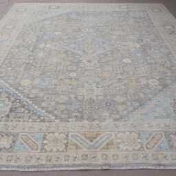 8x10 Handmade Afghan Rug, Turkish Hand Knotted Wool Oushak Slate Charcoal Gray Ivory White Taupe Sage Green, Muted Neutral Earth Tones - thumbnail 2