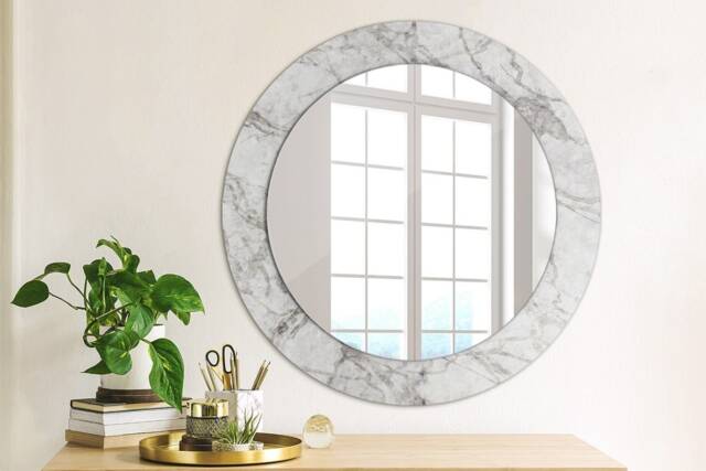 White Marble, Gray, Round Mirror Frame, Wedding Gift, Decorative Wall, Bathroom - image 1
