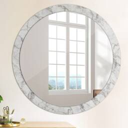 White Marble, Gray, Round Mirror Frame, Wedding Gift, Decorative Wall, Bathroom - thumbnail 4