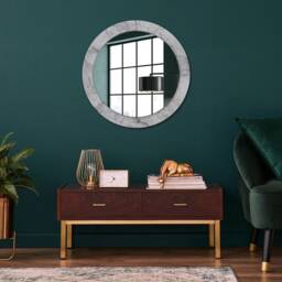 White Marble, Gray, Round Mirror Frame, Wedding Gift, Decorative Wall, Bathroom - thumbnail 2