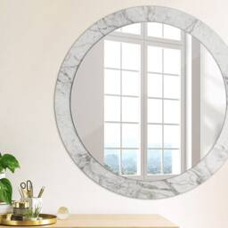 White Marble, Gray, Round Mirror Frame, Wedding Gift, Decorative Wall, Bathroom - thumbnail 3
