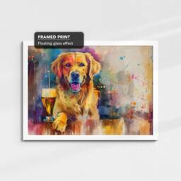 Golden Retriever Beer Glass Painting Framed Poster Print & Canvas Wall Decor Art Bar Kitchen Room Dog Gift Idea Pet - thumbnail 3