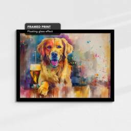 Golden Retriever Beer Glass Painting Framed Poster Print & Canvas Wall Decor Art Bar Kitchen Room Dog Gift Idea Pet - thumbnail 2