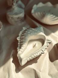 Handmade Beeswax Candle in Concrete Seashell Nautical Decor - thumbnail 1