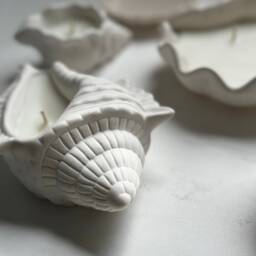 Handmade Beeswax Candle in Concrete Seashell Nautical Decor - thumbnail 2