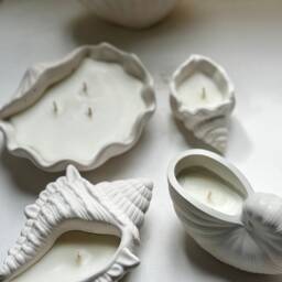 Handmade Beeswax Candle in Concrete Seashell Nautical Decor - thumbnail 3