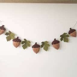 Felt Acorn Garland With Gold Leaves, Woodland Bunting, Theme Bedroom Decor, Autumn For Mantel - thumbnail 3