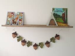 Felt Acorn Garland With Gold Leaves, Woodland Bunting, Theme Bedroom Decor, Autumn For Mantel - thumbnail 1