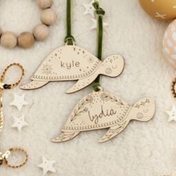 Personalized Wooden Sea Turtle Christmas Ornament Custom Name Ocean Keepsake Holiday - thumbnail 2
