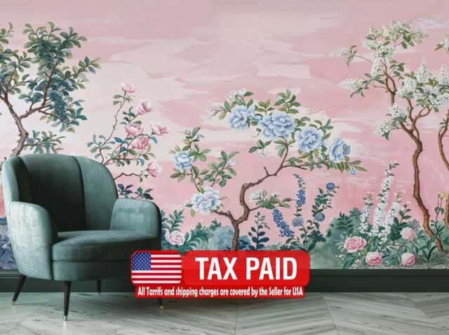 Vintage Chinoiserie Floral Wallpaper Mural, Peel & Stick - image 1