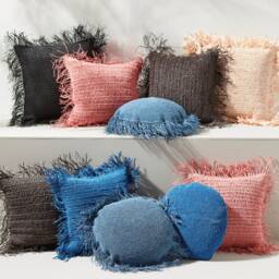 Raffia Crochet Pillow Cover, Woven Raffia Cushions, Hand Knitted Pillows, Straw Fringe Pillow, Jute Outdoor Pillow Cover - thumbnail 2
