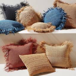 Raffia Crochet Pillow Cover, Woven Raffia Cushions, Hand Knitted Pillows, Straw Fringe Pillow, Jute Outdoor Pillow Cover - thumbnail 3