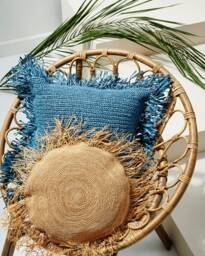 Raffia Crochet Pillow Cover, Woven Raffia Cushions, Hand Knitted Pillows, Straw Fringe Pillow, Jute Outdoor Pillow Cover - thumbnail 1