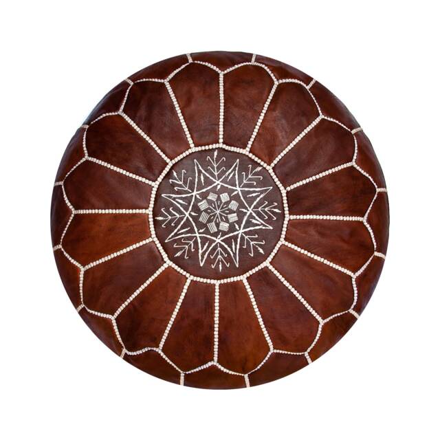 Moroccan Leather Pouffe - Handmade Leather Pouf Delivered Stuffed Ottoman, Footstool, Floor Cushion - Honey Brown - image 1