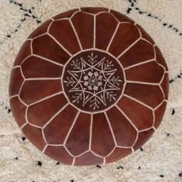 Moroccan Leather Pouffe - Handmade Leather Pouf Delivered Stuffed Ottoman, Footstool, Floor Cushion - Honey Brown - thumbnail 3