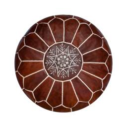 Moroccan Leather Pouffe - Handmade Leather Pouf Delivered Stuffed Ottoman, Footstool, Floor Cushion - Honey Brown - thumbnail 1