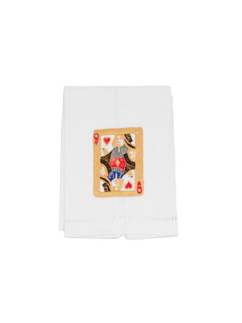 Hand Embroidered Queen Of Hearts Tip Towel - image 1