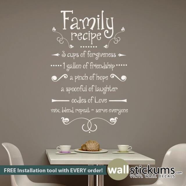 Family Recipe Wall Decal Kitchen Quote, Vinyl Art - image 1