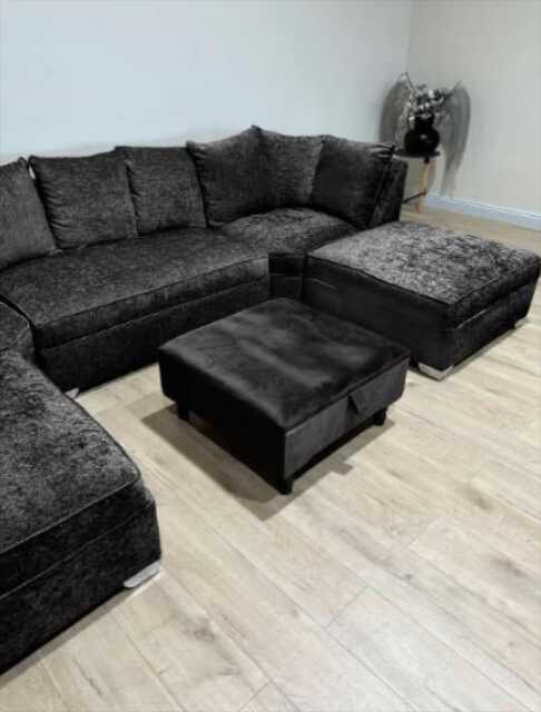 Handmade Black Velvet Ottoman, Chesterfield Storage Pouffe With Cushions - image 1