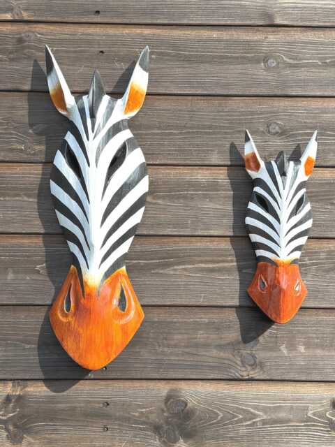 Zebra Mask Hand Carved & Painted From Suar Wood - Wall Hanging - image 1