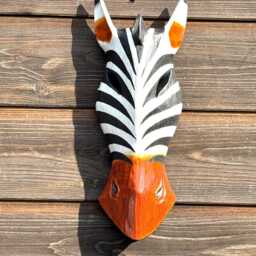 Zebra Mask Hand Carved & Painted From Suar Wood - Wall Hanging - thumbnail 2