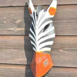 Zebra Mask Hand Carved & Painted From Suar Wood - Wall Hanging - thumbnail 3
