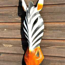 Zebra Mask Hand Carved & Painted From Suar Wood - Wall Hanging - thumbnail 4