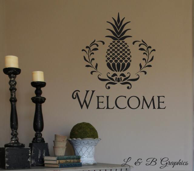 Welcome Pineapple -Vinyl Wall Decal - Entryway - Quotes - Home Decor - Laurel Wreath - image 1