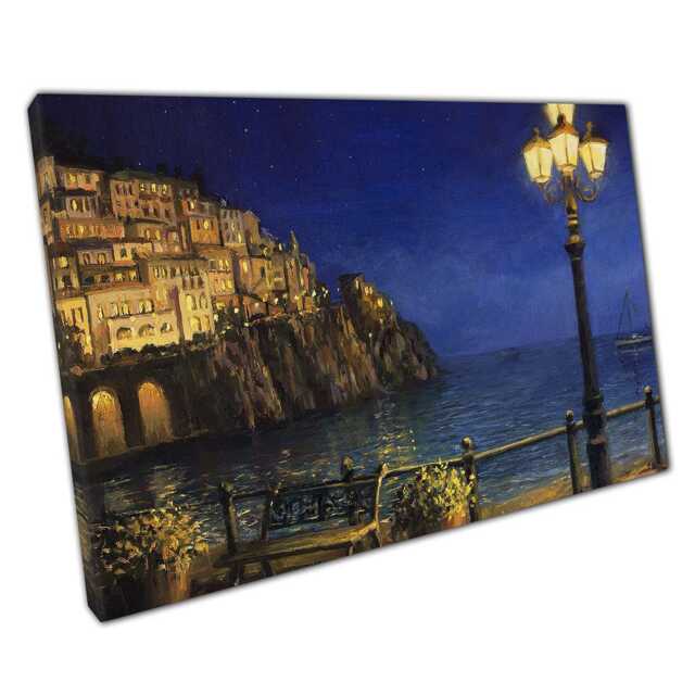 Serene Amalfi Coast Canvas Romantic Starry Night Scene For Home & Office Wall Decor - image 1
