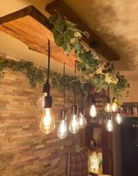 Rustic Handmade Live Edge Wooden Pendant Ceiling Light Fixture, Edison Bulb Holders & Black Fittings, Waxed in Medium Oak - thumbnail 1