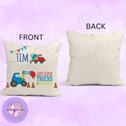 Personalised Boys Reading Cushion Trucks & Books Linen Pillow With Pocket - thumbnail 2