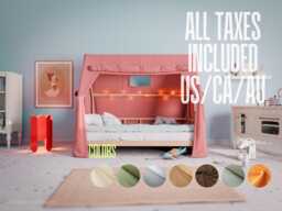 Floor Bed With Rails - Strawberry Canopy Solid Alder Wood Toddler Frame Bedroom Furniture For Kids