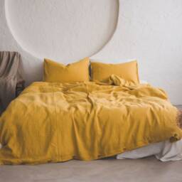 Mimosa Yellow Linen Duvet Cover With Coconut Buttons, Premium Quality Bedding, Handmade Natural Cover, Lithuanian Linen - thumbnail 3