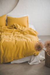 Mimosa Yellow Linen Duvet Cover With Coconut Buttons, Premium Quality Bedding, Handmade Natural Cover, Lithuanian Linen