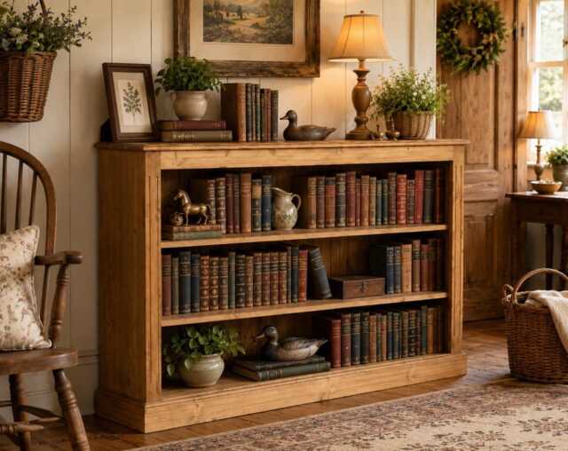 Solid Pine, Wooden 3Ft X 5Ft Low Bookcase, Adjustable Wide Handmade Display Shelving Unit, Hallway Storage Bookshelves - image 1