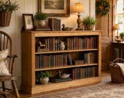 Solid Pine, Wooden 3Ft X 5Ft Low Bookcase, Adjustable Wide Handmade Display Shelving Unit, Hallway Storage Bookshelves