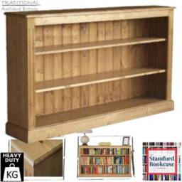 Solid Pine, Wooden 3Ft X 5Ft Low Bookcase, Adjustable Wide Handmade Display Shelving Unit, Hallway Storage Bookshelves - thumbnail 2