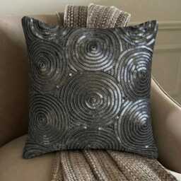 Silver Art Silk, Sequin Embroidered Circle & Dots Pattern, Modern Throw Pillow Cover/Euro Sham - All Eyes On - thumbnail 3