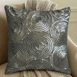 Silver Art Silk, Sequin Embroidered Circle & Dots Pattern, Modern Throw Pillow Cover/Euro Sham - All Eyes On - thumbnail 1