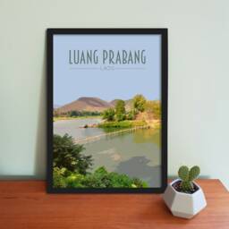 Luang Prabang Travel Poster - Retro Vintage Style Art Print, Artwork, Homeware, Laos Travel Print - thumbnail 1