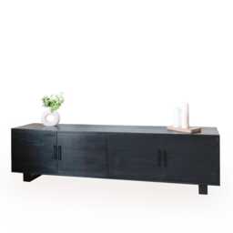 Handmade Black Solid Wood Tv Stand Mid-Century Modern Media Console