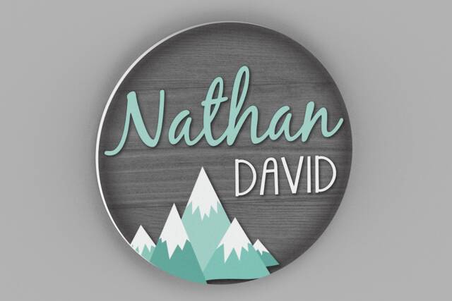 Round Nursery Name Sign, Decor, Wall Art, Boy Nursery, Mountain Rustic Woodland - image 1