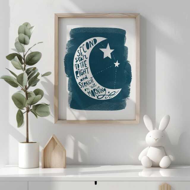 Peter Pan Nursery Wall Art Second Star To The Right Quote Print Storybook Decor Adventure Baby Boy Room - image 1